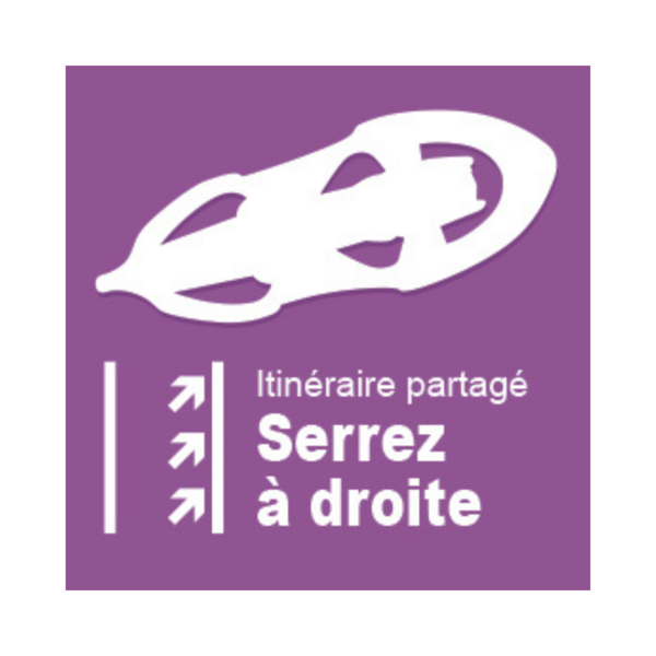 Panneau raquette rectangle PVC 14x14cm flèches vers droite "Itinéraire partagé S REC-PVC-231